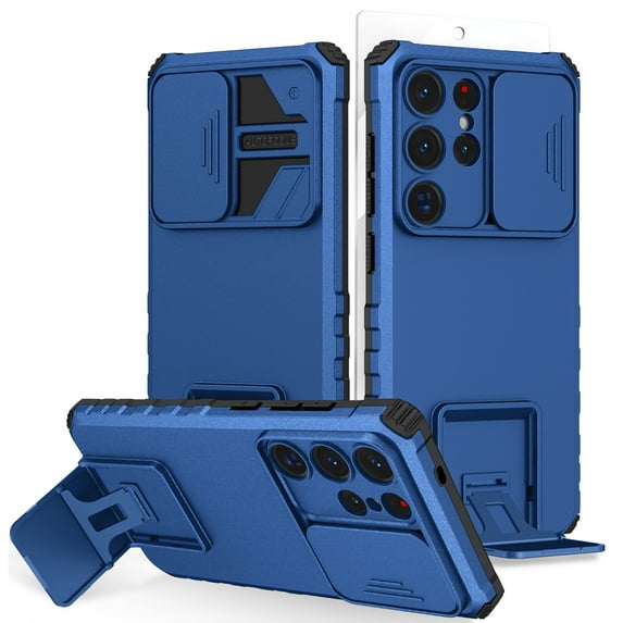 Allytechgroup for Galaxy S25 Ultra Case with Screen Protector, Sliding Camera Lens Cover Kickstand Rugged Bumper TPU PC Full Body Protection Phone Case for Samsung Galaxy S25 Ultra, Blue