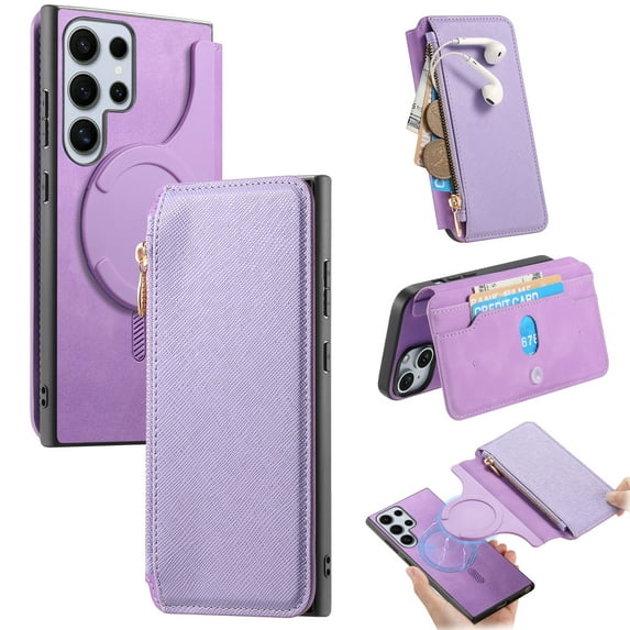 Allytechgroup Galaxy S25 Ultra Case Wallet, 2-in-1 Detachable Magnetic Back Cover Compatible with MagSafe Secure and Stylish Protection RFID Blocking Phone Case for Samsung Galaxy S25 Ultra, Purple