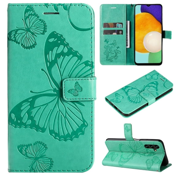 Allytechgroup Galaxy S25 Ultra Wallet Case, Big Butterfly Design Luxury PU Leather Flip Folio Stand Cards Slots Hand Wrist Shockproof Phone Case for Samsung Galaxy S25 Ultra - Green