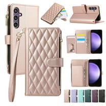 Allytechgroup Galaxy S25 Wallet Case with Cards Holder Zipper Pocket, RFID Blocking Hand Wrist Shoulder Strap Stylish Girls Women Phone Case for Samsung Galaxy S25, Rosegold