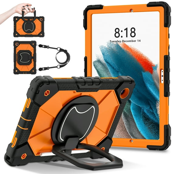 Allytechgroup Galaxy Tab A7 Lite 8.7" Case 2021 (SM-T220/T225/T227), Hybrid Rugged Shockproof Kickstand S Pen Holder Shoulder Strap Bumper Anti-Scratch Tablet Case for Galaxy Tab A7 Lite, Orange