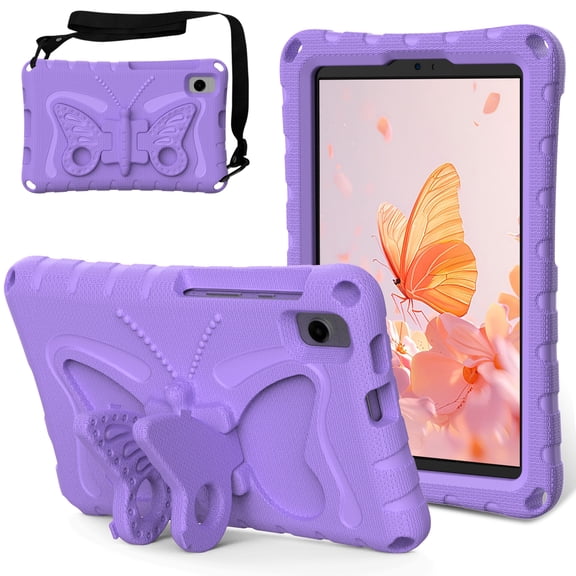 Allytechgroup Galaxy Tab A9 8.7" Case for Kids, Cute Butterfly Design Kickstand Shoulder Strap EVA Lightweight Children Friendly Bumper Protective Case for Samsung Galaxy Tab A9 8.7" SM-X110 X115