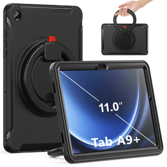 Allytechgroup Galaxy Tab A9+ Case SM-X210 X215 X216 11 Inch, Rotating Stand Heavy Duty Shockpoof Kids Friendly Drop Proof TPU PC Back Case Cover for Samsung Galaxy Tab A9 Plus 11",Black