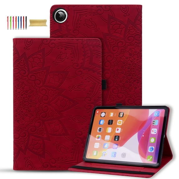 Allytechgroup Galaxy Tab A9+ Plus Case Cover, Multi-Angle Viewing Stand Shockproof Protection Mandala Pattern Embossed Stylish Premium Flip Case for Samsung Galaxy Tab A9+ Plus 11" SM-X210, Red
