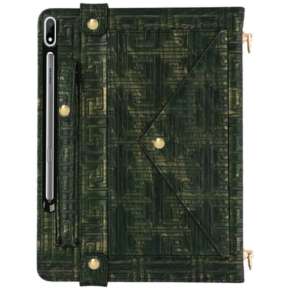 Allytechgroup for Galaxy Tab S10 Ultra Case,Galaxy Tab S9 Ultra 2023/S8 Ultra 2022 Case,PU Leather Folio Business Stand Smart Cover Pen Holder Hand Strap Protective Wallet Bag Case, Green