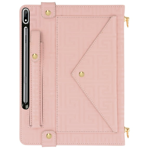 Allytechgroup for Galaxy Tab S10 Ultra Case,Galaxy Tab S9 Ultra 2023/S8 Ultra 2022 Case,PU Leather Folio Business Stand Smart Cover Pen Holder Hand Strap Protective Wallet Bag Case, Pink