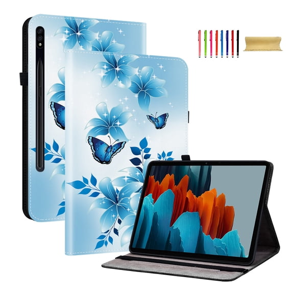 Allytechgroup for Galaxy Tab S9/S8/S7 11", Stylish Pattern Cards Slots Stand Protective Shockproof Case with Elastic Band for Galaxy Tab S9 / Tab S8/ Tab S7 SM-X710 X706 T870, Blue Butterfly