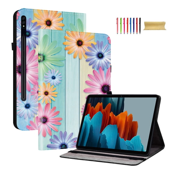 Allytechgroup for Galaxy Tab S9/S8/S7 11", Stylish Pattern Cards Slots Stand Protective Shockproof Case with Elastic Band for Galaxy Tab S9 / Tab S8/ Tab S7 SM-X710 X706 T870, Sunflower