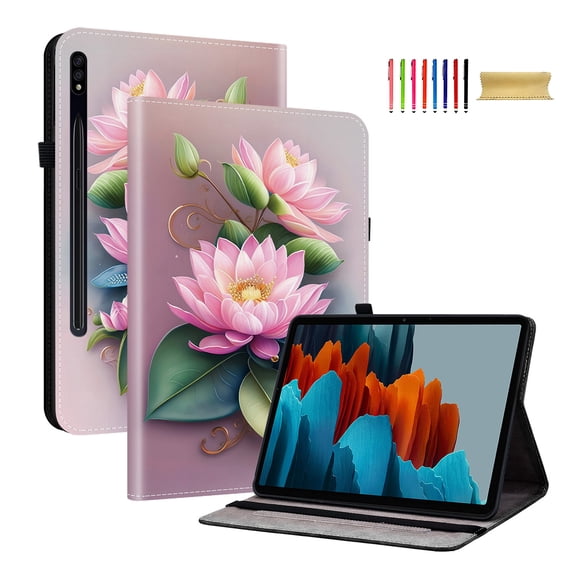 Allytechgroup for Galaxy Tab S9/S8/S7 11", Stylish Pattern Cards Slots Stand Protective Shockproof Case with Elastic Band for Galaxy Tab S9 / Tab S8/ Tab S7 SM-X710 X706 T870, Lotus
