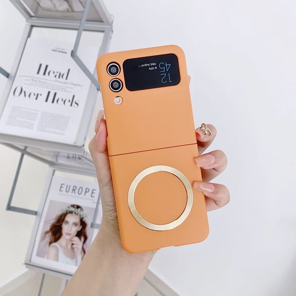 Allytechgroup Galaxy Z Flip 3 Case Magnetic, Compatible with Magsafe Slim Fit Shockproof Anti-Scratch Wireless Charging Support Bumper Phone Case for Samsung Galaxy Z Flip3, Orange