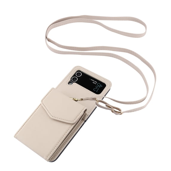 Allytechgroup Galaxy Z Flip 3 Case with Wallet for Girls Women, RFID Blocking Detachable Shoulder Strap Cards Holder Slim Case Cover for Samsung Galaxy Z Flip 3, Apricot