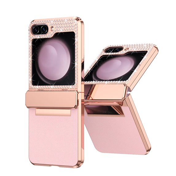 Allytechgroup Galaxy Z Flip 5 Case, Glitter Slim Fit Hinge Protection Shockproof Anti-Scratch Lightweight Plating Cover Case for Samsung Galaxy Z Flip 5 5G, Pink