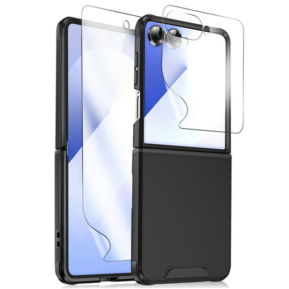 Allytechgroup Galaxy Z Flip 5 Case with Screen Protector, Sliding Camera Lens Protector Anti-Scratch Full Body Shockproof Anti-Scratch Rugged Phone Case Cover for Samsung Galaxy Z Flip 5,Black