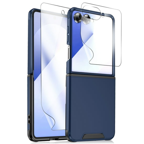 Allytechgroup Galaxy Z Flip 5 Case with Screen Protector, Sliding Camera Lens Protector Anti-Scratch Full Body Shockproof Anti-Scratch Rugged Phone Case Cover for Samsung Galaxy Z Flip 5,Blue