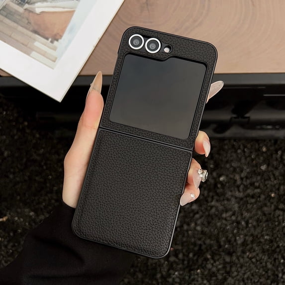 Allytechgroup for Galaxy Z Flip 6 / 7 FE Case, Slim Leather Texture Phone Case for Galaxy Z Flip 6/ 7 FE, Slim Cover with Raised Edge Protection Precise Cutouts Anti-Scratch Lightweight,Black