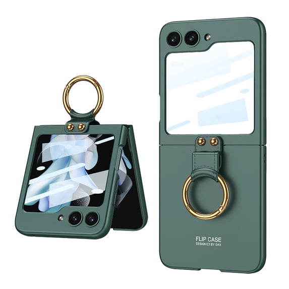 Allytechgroup Galaxy Z Flip 6 Case with Build in Screen Protector, Ultra Slim Fit Ring Holder Shockproof Bumper Anti-Scratch Phone Case for Samsung Galaxy Z Flip6, Darkgreen