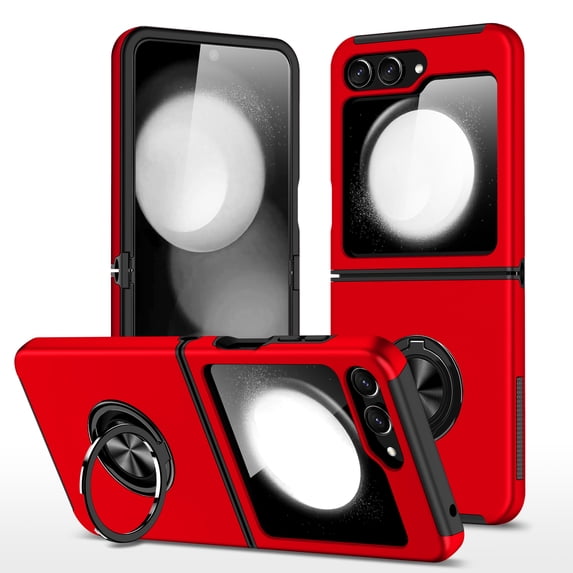 Allytechgroup Galaxy Z Flip 6 Case with Ring Holder, Rotating Stand Compatible with Car Mount Shockproof Bumper Anti-Scrartch Rugged Hybrid Phone Case for Samsung Galaxy Z Flip 6, Red