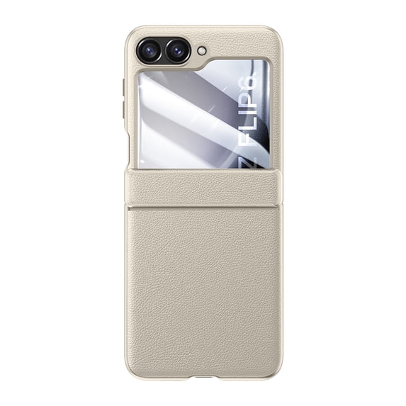Allytechgroup Galaxy Z Flip 6 Case with Screen Protector, Hinge Protection Anti-Scratch Faux Leather Full Body Shockproof Bumper Rugged Phone Case for Samsung Galaxy Z Flip 6, Titanium