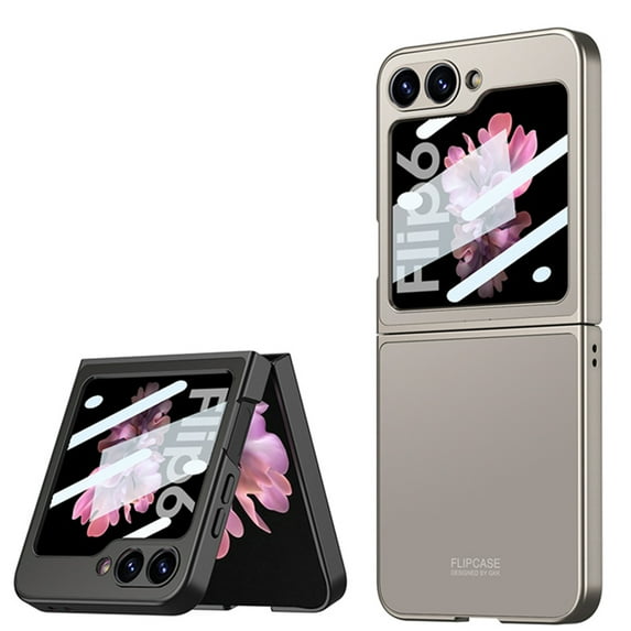 Allytechgroup Galaxy Z Flip 6 Case with Screen Protector, Skin Friendly Slim Fit Shockproof Rugged Hybrid Anti-Scratch Bumper Phone Case for Samsung Galaxy Z Flip6, Titaniumgray
