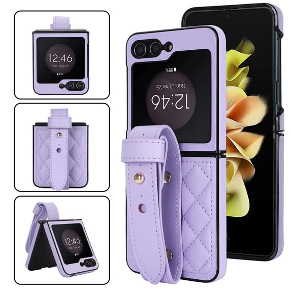 Allytechgroup Galaxy Z Flip 6 Case with Strap, Premium PU Leather Slim Fit Anti-Scratch Stylish Design Shockproof Protective Phone Case Cover for Samsung Galaxy Z Flip 6, Purple