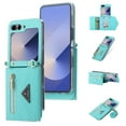 thumbnail image 1 of Allytechgroup Galaxy Z Flip 6 Case Wallet, Shockproof Phone Case with Zipper Pocket and Detachable Crossbody Shoulder Strap Protective Case Cover for Samsung Galaxy Z Flip 6, Cyan, 1 of 10