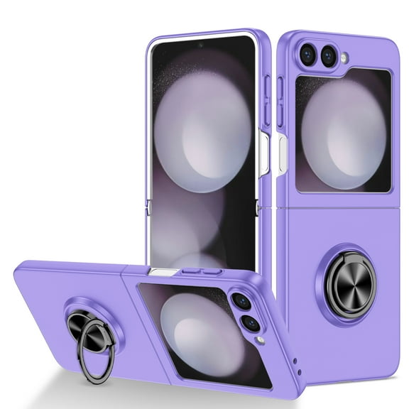 Allytechgroup for Galaxy Z Flip 7 Case with Ring Holder Stand, Support Magnetic Car Phone Mount Shockproof Protective Anti-Scratch Hybrid Case Cover for Samsung Galaxy Z Flip 7, Purple