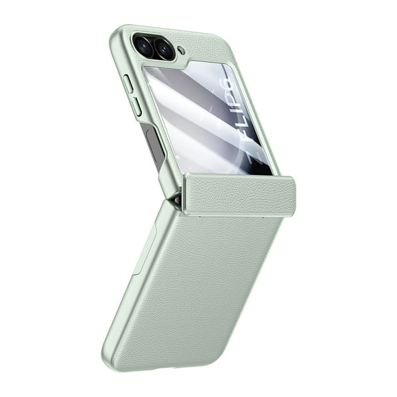 Allytechgroup Galaxy Z Flip 7 Case with Screen Protector, Hinge Protection Anti-Scratch Faux Leather Full Body Shockproof Bumper Rugged Phone Case for Samsung Galaxy Z Flip 7, Green