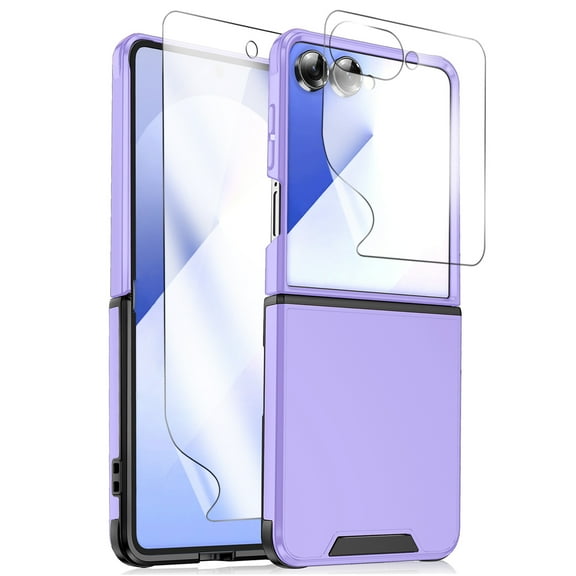 Allytechgroup Galaxy Z Flip 7 Case with Screen Protector, Sliding Camera Lens Protector Anti-Scratch Full Body Shockproof Anti-Scratch Rugged Phone Case Cover for Samsung Galaxy Z Flip 7,Purple