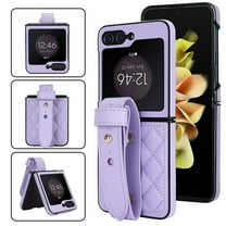 Allytechgroup Galaxy Z Flip 7 Case with Strap, Premium PU Leather Slim Fit Anti-Scratch Stylish Design Shockproof Protective Phone Case Cover for Samsung Galaxy Z Flip 7, Purple