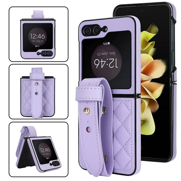 Allytechgroup Galaxy Z Flip 7 Case with Strap, Premium PU Leather Slim Fit Anti-Scratch Stylish Design Shockproof Protective Phone Case Cover for Samsung Galaxy Z Flip 7, Purple