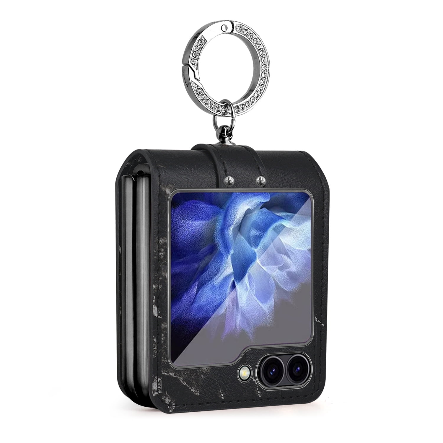 Allytechgroup Galaxy Z Flip6 Case, Stylish PU Leather Slim Fit Case with Ring Holder Shockproof Full Body Protective Phone Case for Samsung Galaxy Z Flip 6, Black
