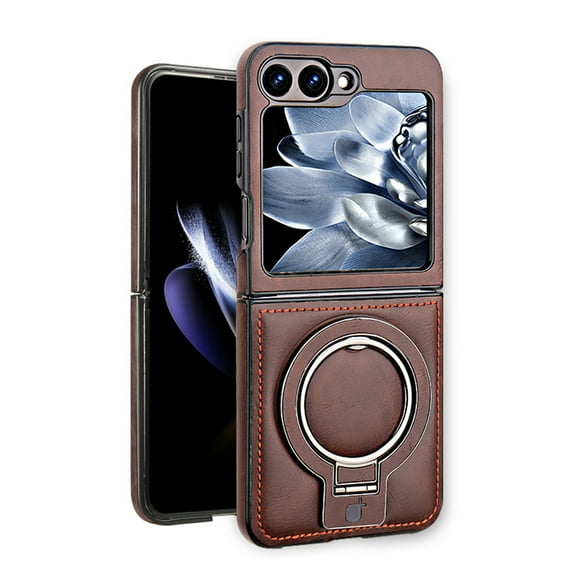Allytechgroup Galaxy Z Flip7 Case, Compatible with Mag-safe Anti-Scratch Ring Holder Kickstand Wireless Charging Shockproof Magnetic Phone Case for Samsung Galaxy Z Flip 7, Darkbrown