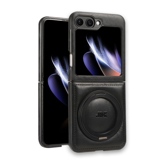 Allytechgroup Galaxy Z Flip7 Case with Stand, PU Leather Magnetic Cover Support Wireless Charging Shockproof Ring Holder Anti-Scratch Protective Phone Case for Samsung Galaxy Z Flip 7, Black