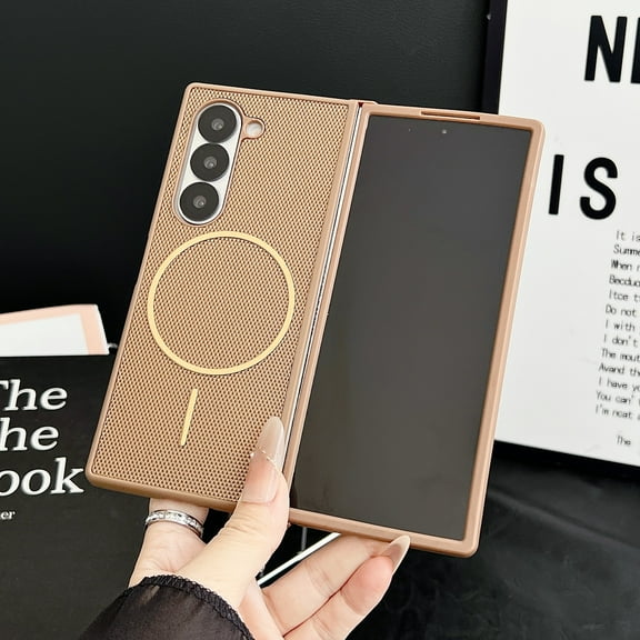 Allytechgroup Galaxy Z Fold 5 Case, [Compatible with Magsafe] Anti-Scratch Stylish Diamond Pattern Design Back Cover Shockproof Slim Fit Shell Phone Case for Samsung Galaxy Z Fold 5, Brown