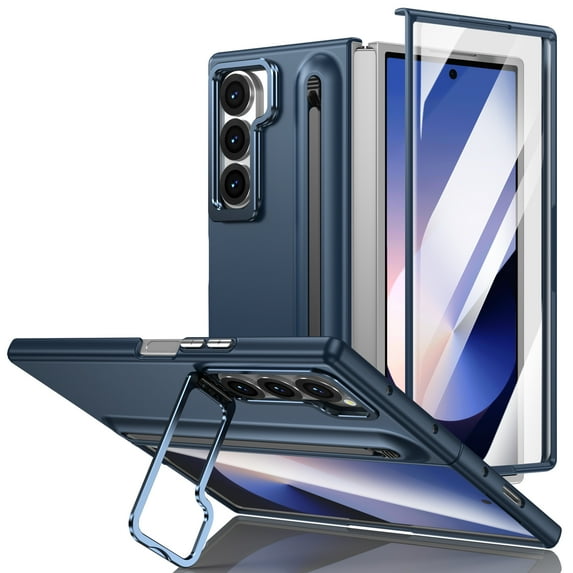 Allytechgroup Galaxy Z Fold 5 Case with Front Screen Protector & Stylus Pen, Full Body Protection Camera Lens Kickstand Anti-Scratch Pencil Holder Phone Case Cover for Samsung Galaxy Z Fold 5,Darkblue