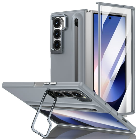 Allytechgroup Galaxy Z Fold 5 Case with Front Screen Protector & Stylus Pen, Full Body Protection Camera Lens Kickstand Anti-Scratch Pencil Holder Phone Case Cover for Samsung Galaxy Z Fold 5, Gray