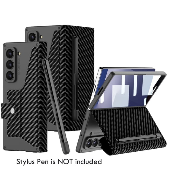 Allytechgroup Galaxy Z Fold 5 Case with S Pen Holder (No S Pen), PU Leather Anti-Scratch Magnetic Closure Stand Protective Classic Type Phone Case Cover for Samsung Galaxy Z Fold5,Carbonfiber