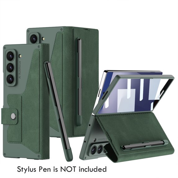 Allytechgroup Galaxy Z Fold 5 Case with S Pen Holder (No S Pen), PU Leather Anti-Scratch Magnetic Closure Stand Protective Classic Type Phone Case Cover for Samsung Galaxy Z Fold5,Green