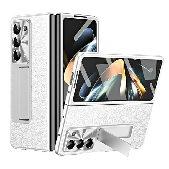 Allytechgroup Galaxy Z Fold 6 Case with Build in Screen Protector, PU Leather Slim Fit Kickstand Shockproof Luxury Bumper Phone Case Cover for Samsung Galaxy Z Fold 6 - Silver