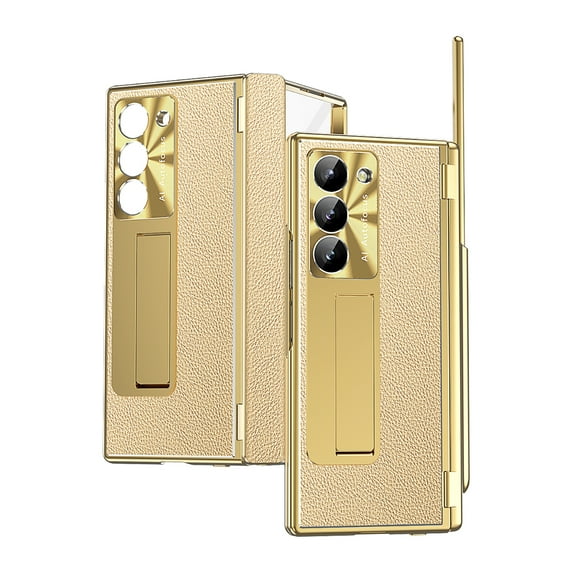Allytechgroup Galaxy Z Fold 6 Case with Screen Protector, S Pen Holder Kickstand Camera Lens Protector Hinge Protection Shockproof Phone Case for Samsung Galaxy Z Fold 6, Gold