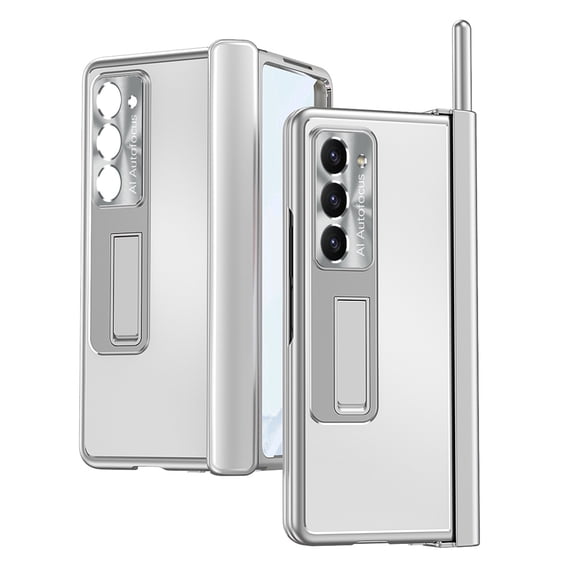 Allytechgroup Galaxy Z Fold 6 Case with Screen Protector, S Pen Holder Kickstand Plating Back Cover Camera Lens Protector Bumper Rugged Hybrid Phone Case for Samsung Galaxy Z Fold 6, Silver