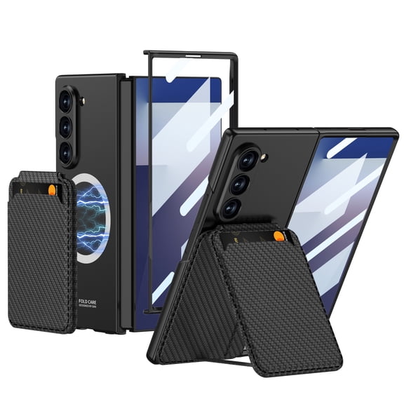 Allytechgroup Galaxy Z Fold 6 Case with Screen Protector & Wallet Cards Holder, Magnetic Cover Support Wireless Charging Stand Full Body Protective Anti-Scratch Phone Case for Samsung Galaxy Z Fold 6