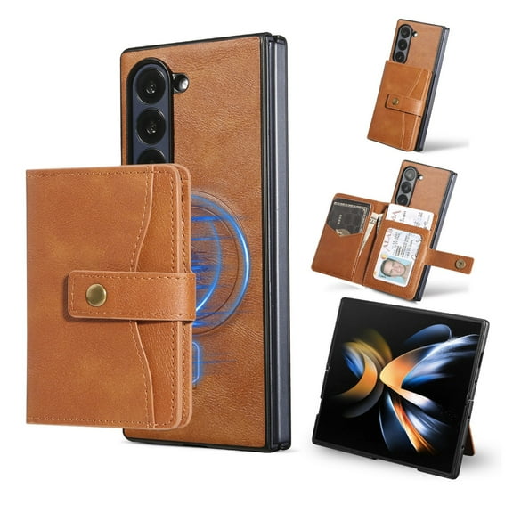 Allytechgroup Galaxy Z Fold 7 Case, Premium PU Leather 2 In 1 Wallet Phone Case for Samsung Galaxy Z Fold7 with Card Holder Shockproof TPU Magnetic Cover Compatible with MagSafe & Car Mount,Brown