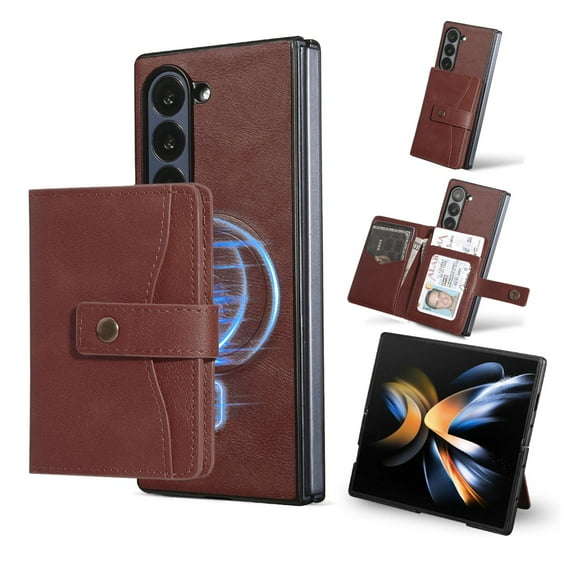 Allytechgroup Galaxy Z Fold 7 Case, Premium PU Leather 2 In 1 Wallet Phone Case for Samsung Galaxy Z Fold7 with Card Holder Shockproof TPU Magnetic Cover Compatible with MagSafe & Car Mount,Winered