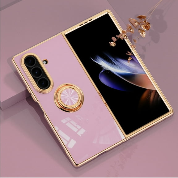 Allytechgroup Galaxy Z Fold 7 Case with Ring Holder, Plating PC Stylish Slim Fit Shell Stand Cover Anti-Scratch Drop Protection Lightweight Phone Case for Samsung Galaxy Z Fold 7, Lightpurple