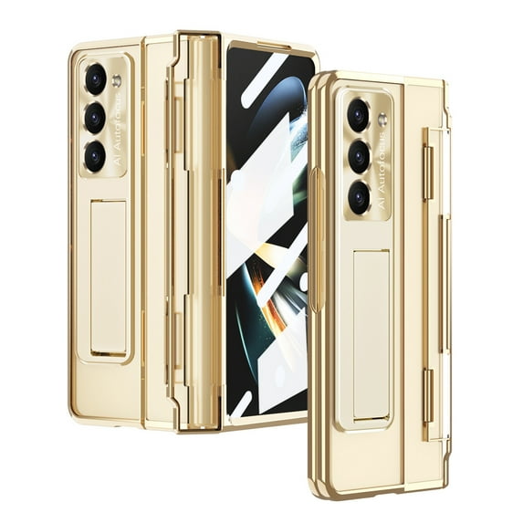 Allytechgroup Galaxy Z Fold 7 Case with Screen Protecctor, Full Body Shockproof Skin Friendly Anti-Scratch Bumper Rugged Kickstand Phone Case for Samsung Galaxy Z Fold 7, Gold