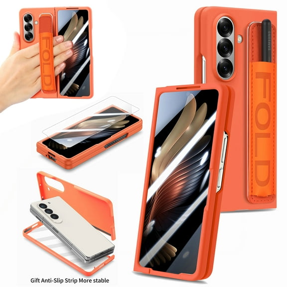 Allytechgroup Galaxy Z Fold 7 Case with Screen Protector (No Pen), Shockproof Back Cover with Wristband Anti-Scratch Full Body Protective Bumper Phone Case for Samsung Galaxy Z Fold 7, Orange
