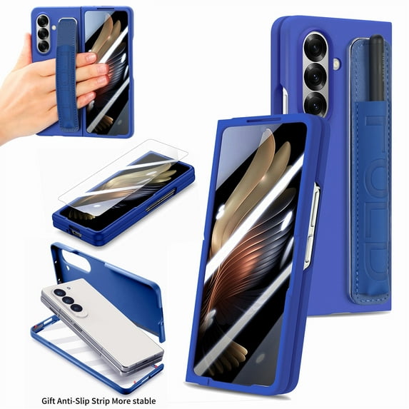 Allytechgroup Galaxy Z Fold 7 Case with Screen Protector (No Pen), Shockproof Back Cover with Wristband Anti-Scratch Full Body Protective Bumper Phone Case for Samsung Galaxy Z Fold 7, Blue