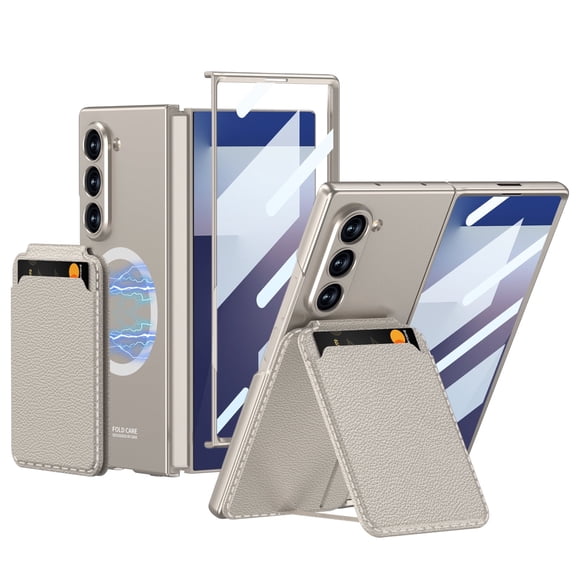 Allytechgroup Galaxy Z Fold 7 Case with Screen Protector & Wallet Cards Holder, Magnetic Cover Support Wireless Charging Stand Full Body Protective Anti-Scratch Phone Case for Samsung Galaxy Z Fold 7