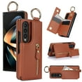 thumbnail image 1 of Allytechgroup Galaxy Z Fold3 Case Wallet, RFID Blocking Ring Holder Cards Slots Zipper Pocket Stand Bumper Shockproof Phone Case Cover for Samsung Galaxy Z Fold 3 5G, Brown, 1 of 9